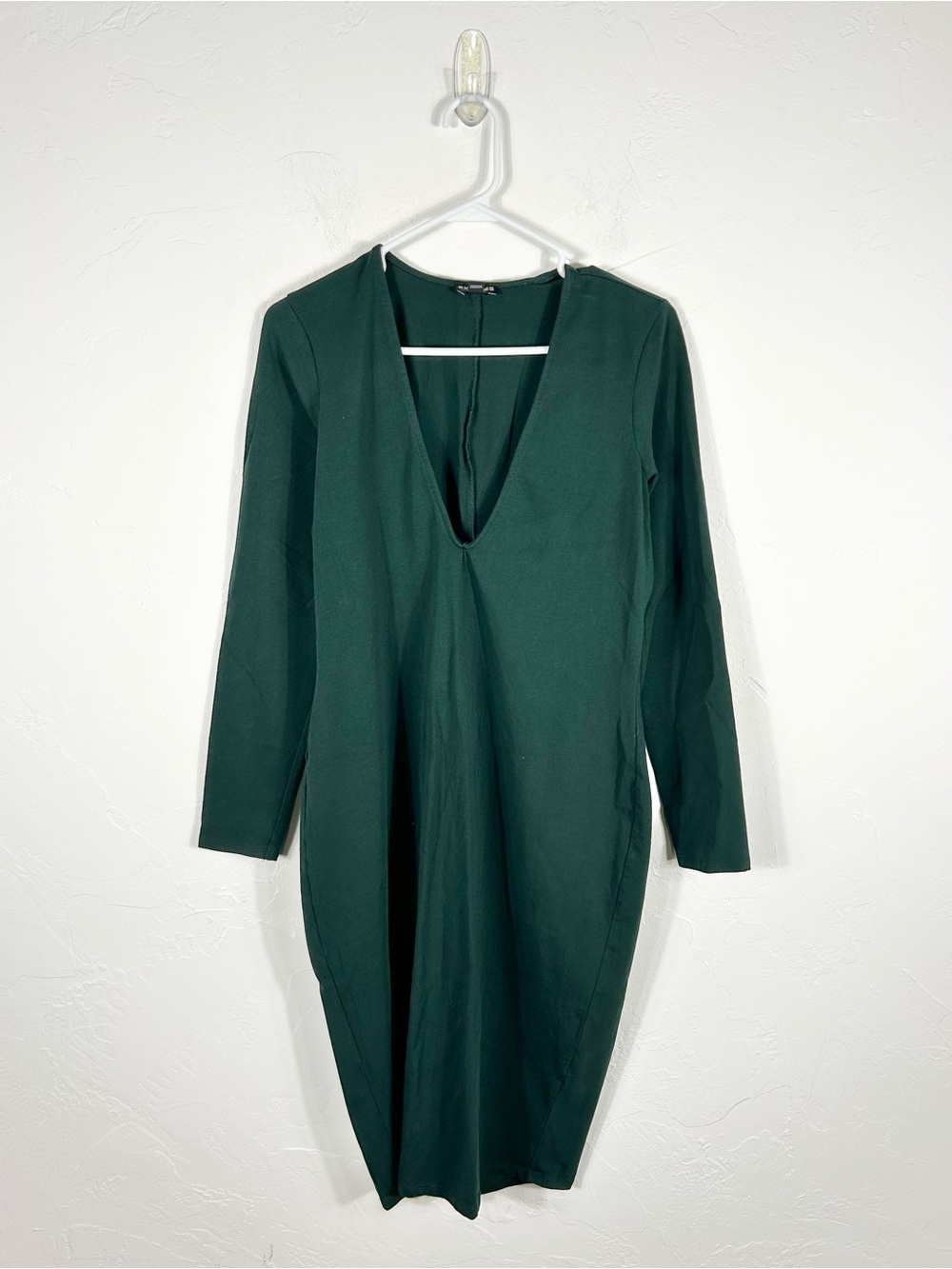 Express Dark Green Deep V-Neck Long Sleeve Bodycon Dress